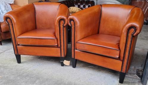 2x Nieuwe schapenleren Chesterfield fauteuil + BEZORGING!!!, Huis en Inrichting, Fauteuils, Nieuw, Leer, 75 tot 100 cm, 75 tot 100 cm