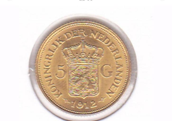 Zeer Nette Goud Vijfje 1912 UNC in Nieuwstaat Top kwaliteit, Antiek en Kunst, Antiek | Goud en Zilver, Goud, Ophalen of Verzenden