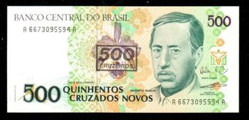 Bankbiljet- Brazilië 500 Cruzeiros op 500 Cruzados Novos UNC beschikbaar voor biedingen