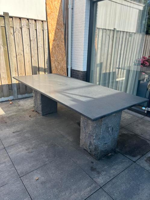 Tuintafel natuursteen blad, Tuin en Terras, Tuintafels, Gebruikt, Rechthoekig, Overige materialen, Ophalen