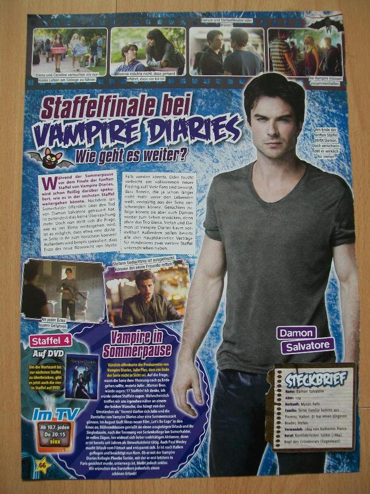 Artikel over The Vampire Diaries uit Duits tijdschrift - A4, Verzamelen, Muziek, Artiesten en Beroemdheden, Nieuw, Boek, Tijdschrift of Artikel
