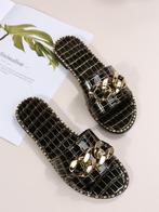 Zwarte dames slippers kunst krokodil leren schoenen sandalen, Verzenden, Nieuw, Zwart, Slippers