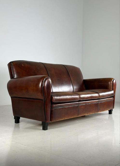 Schapenleren 3 zits bank klassiek geleefd, Huis en Inrichting, Fauteuils, Gebruikt, 75 tot 100 cm, Ophalen