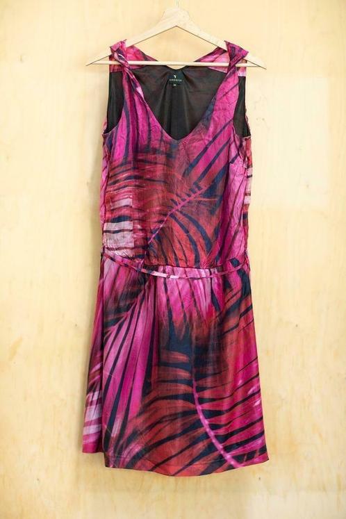 Scenario zijden fuchsia roze en rode jurk M 40, Kleding | Dames, Jurken, Zo goed als nieuw, Maat 38/40 (M), Roze, Onder de knie