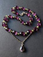 Art deco Tsjechische glaskralen, uranium glas, topaas, Sieraden, Tassen en Uiterlijk, Kettingen, Verzenden, Nieuw, Zilver