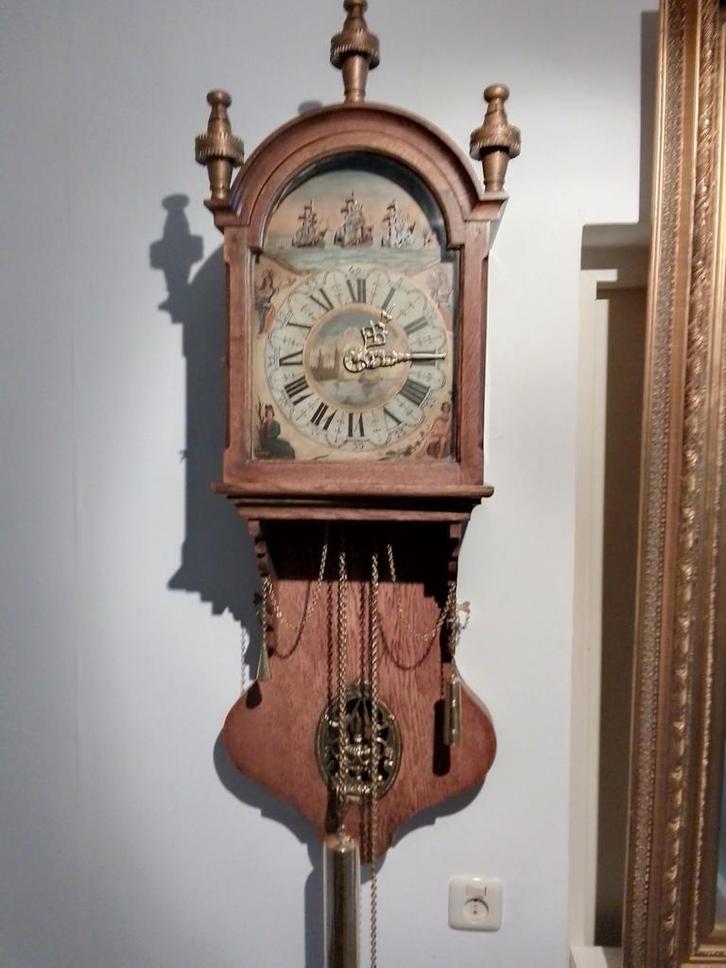 Antieke Kortstaart Klok met Scheepjes, Antiek en Kunst, Antiek | Klokken, Ophalen of Verzenden