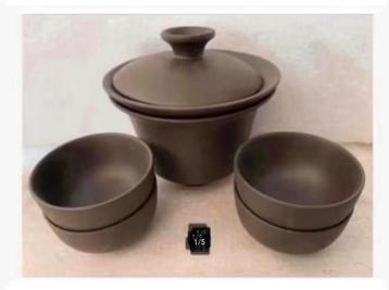 Japans servies, bruin, 6-delig, kom deksel schaal 4 kommen beschikbaar voor biedingen