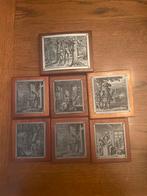 Vintage Houten Wanddecoratie met Gravures (7 stuks), Antiek en Kunst, Ophalen of Verzenden