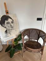 Vintage Boho brocante rieten stoel, Huis en Inrichting, Ophalen, Gebruikt, Bruin, Eén