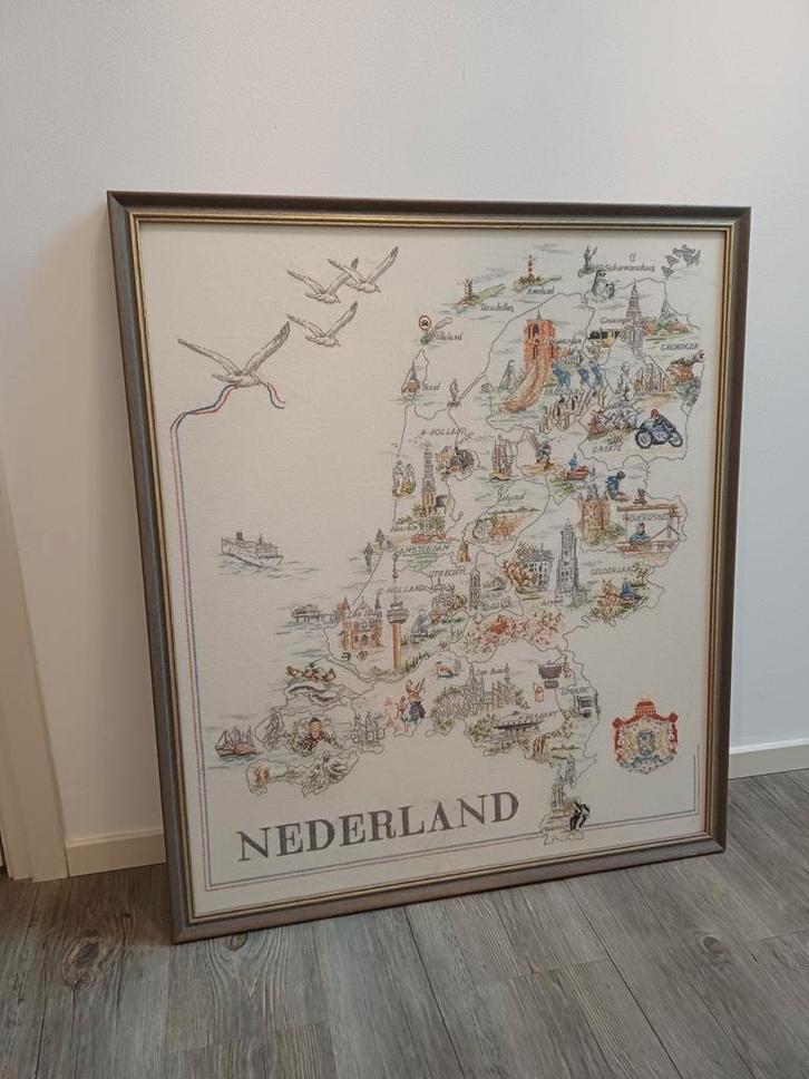 Geborduurde Landkaart Nederland, Antiek en Kunst, Kunst | Tekeningen en Foto's, Ophalen
