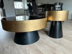 Salontafel set – zwart glas met goudkleurige rand, Huis en Inrichting, Tafels | Salontafels, Ophalen, Kunststof, 50 tot 100 cm