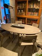 Ovale grijze eetkamer tafel van gezandstraald acaciahout,., Huis en Inrichting, Tafels | Eettafels, Ophalen of Verzenden, Ovaal