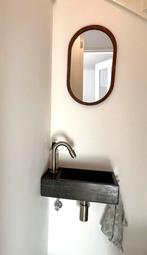 Houten spiegel ovaal ovale japandi badkamer toilet 46 x 28, Huis en Inrichting, Woonaccessoires | Spiegels, Minder dan 100 cm
