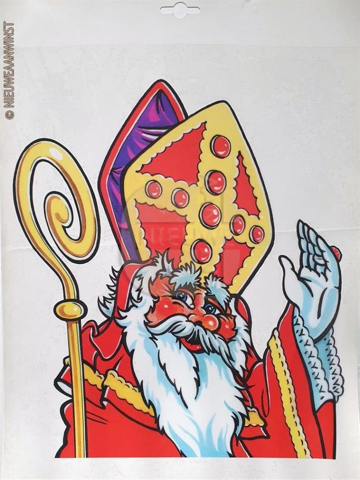 Sinterklaas raamsticker XL-formaat - 42x30cm, rood/geel, Diversen, Sinterklaas, Nieuw, Verzenden
