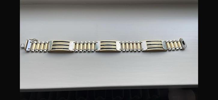 Gouden Fantasie Schakel Armband bicolor, Sieraden, Tassen en Uiterlijk, Armbanden, Zo goed als nieuw, Goud, Ophalen of Verzenden