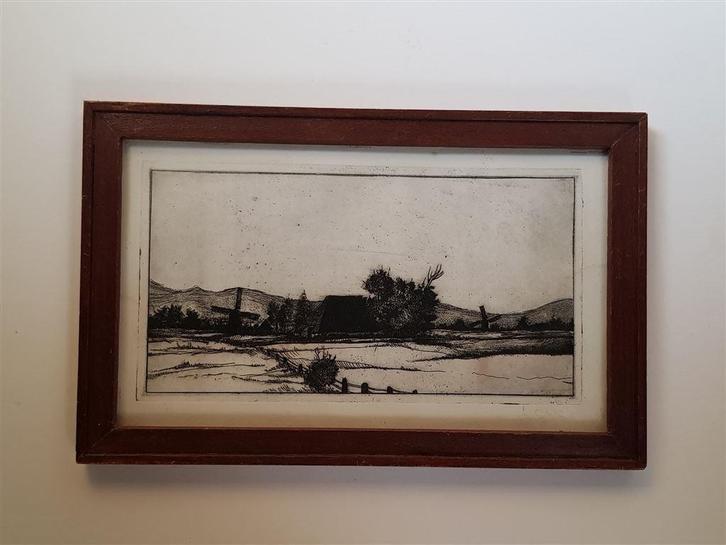 Landschap ets, Hans van Draanen, Antiek en Kunst, Kunst | Etsen en Gravures, Ophalen of Verzenden