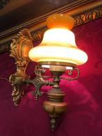 Wandlamp antiek barok koper, wand lamp / olielamp kap goud, Glas, Antiek / klassiek, Verzenden