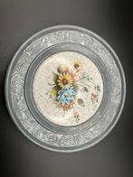 Vintage Duits Tinnen Bord met bloemen craquelé porselein, Antiek en Kunst, Ophalen of Verzenden