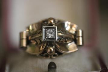 Antieke gouden zilveren franse ring tank tankring diamant beschikbaar voor biedingen