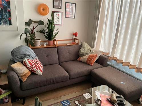 Zweedse Furninova button 3-zitsbankstel met hocker - grijs, Huis en Inrichting, Banken | Bankstellen, Driepersoons, 200 tot 250 cm