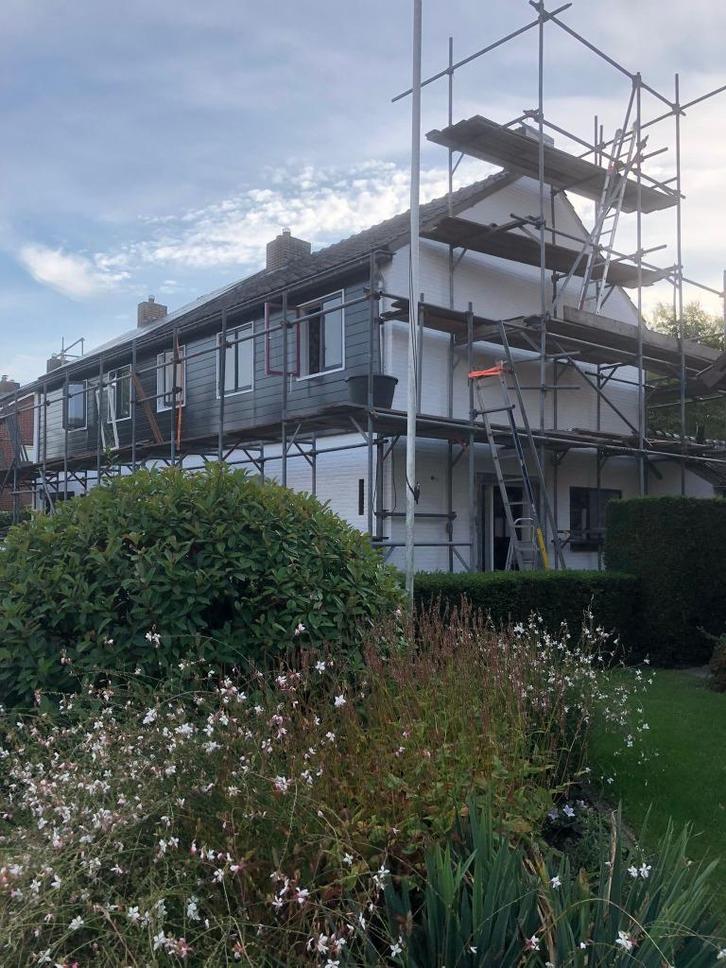 steiger compleet voor grote woning of 2-kap, Doe-het-zelf en Verbouw, Ladders en Trappen, Gebruikt, Ladder, 4 meter of meer, Ophalen of Verzenden