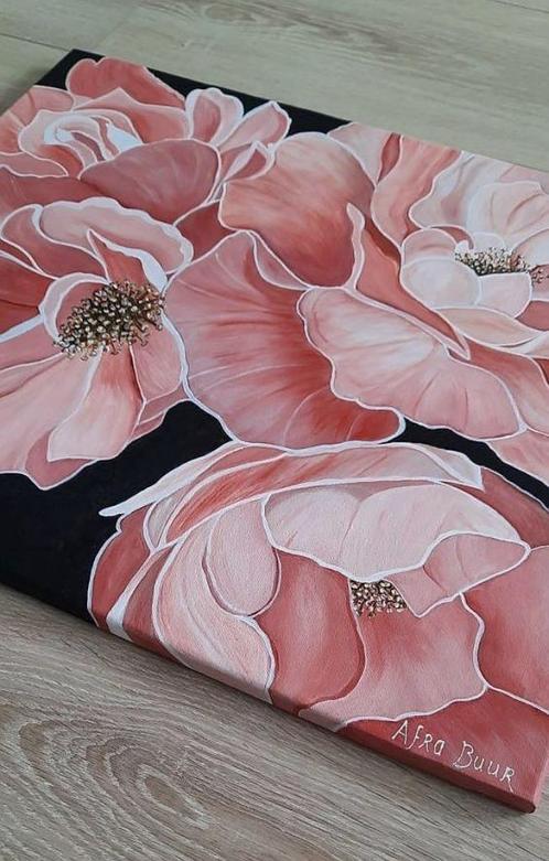 Nieuw handgeschilderd schilderij in zalm tinten, Antiek en Kunst, Kunst | Schilderijen | Modern, Ophalen of Verzenden