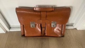Vintage Retro Bruin lederen School/Boekentas jar.60 beschikbaar voor biedingen