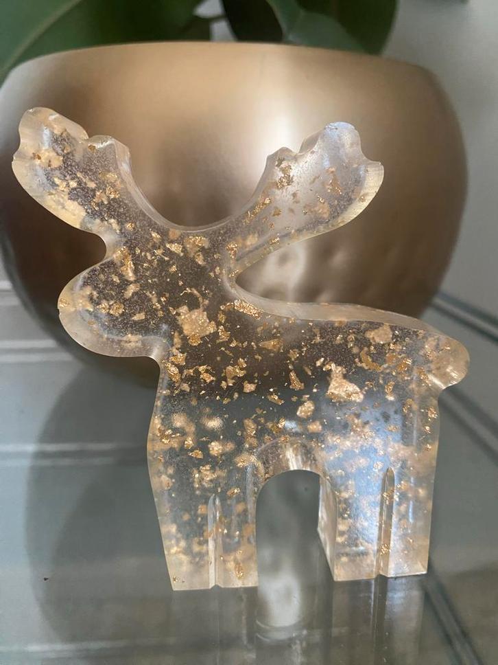 Epoxy Rendier met Gouden Vlokken - Handgemaakt, Diversen, Kerst, Nieuw, Ophalen of Verzenden