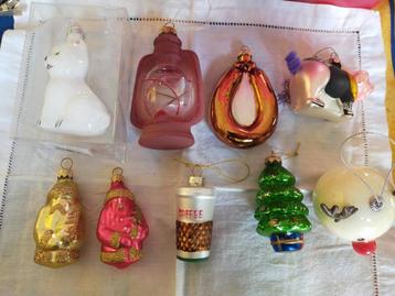 7 glazen kerst ornamenten figuurtjes, hangers vanaf 0.50.- beschikbaar voor biedingen