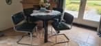 4 eetkamer stoelen - buisframe - retro, Ophalen, Zwart, Leer, Zo goed als nieuw