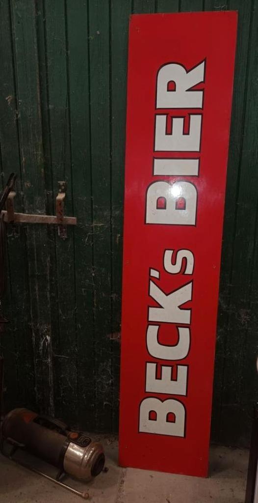 Beck's bier bord hout dubbelzijdig, Verzamelen, Merken en Reclamevoorwerpen, Zo goed als nieuw, Reclamebord, Ophalen