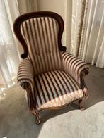 Antieke fauteuil met gestreepte bekleding, Huis en Inrichting, Fauteuils, Minder dan 50 cm, Gebruikt, Minder dan 75 cm, Ophalen of Verzenden