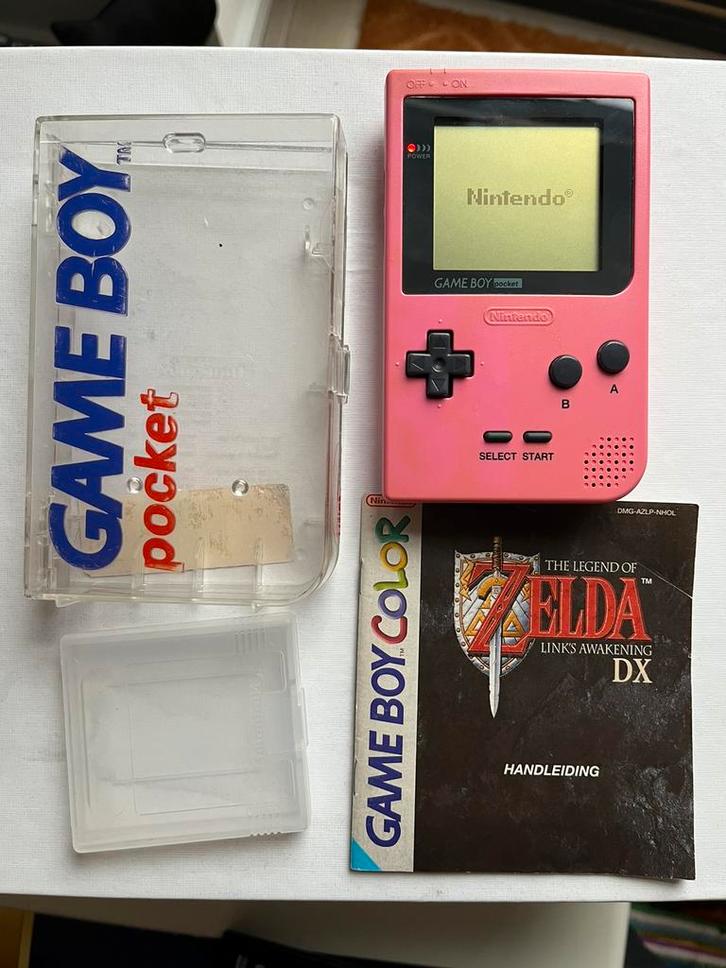 Roze Nintendo Game Boy Pocket + Zelda, Spelcomputers en Games, Spelcomputers | Nintendo Game Boy, Gebruikt, Game Boy Pocket, Met games