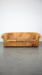 Positief doorleefde vintage schapenleren 3 zits bank, Huis en Inrichting, Ophalen, Gebruikt, Vintage, Driepersoons