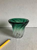 Val Saint Lambert kristallen groenen gedraaide vaas., Antiek en Kunst, Antiek | Glas en Kristal, Ophalen of Verzenden