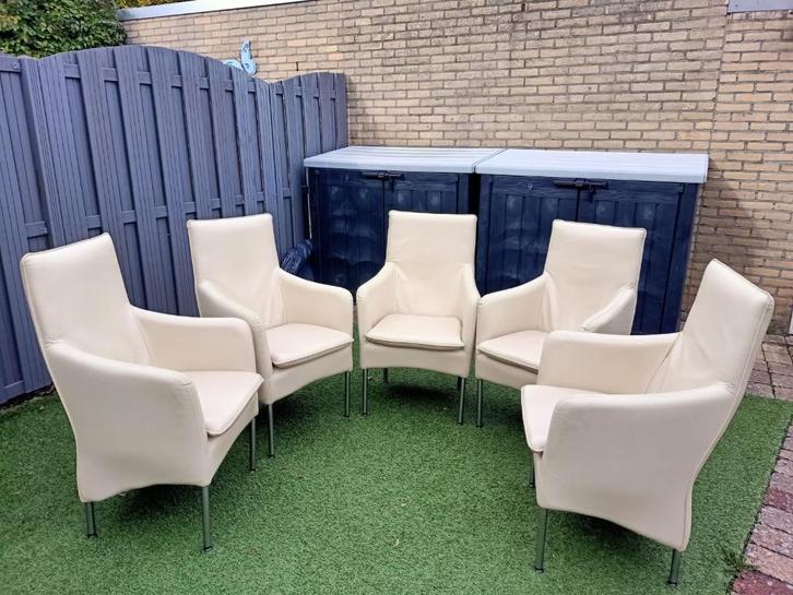 eetkamerstoel, Huis en Inrichting, Stoelen, Gebruikt, Vijf, Zes of meer stoelen, Leer, Metaal, Wit, Ophalen