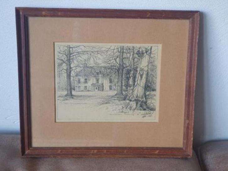 Het buiten Oosterhout, pentekening door Dingeman Korf 1948, Antiek en Kunst, Kunst | Tekeningen en Foto's, Ophalen