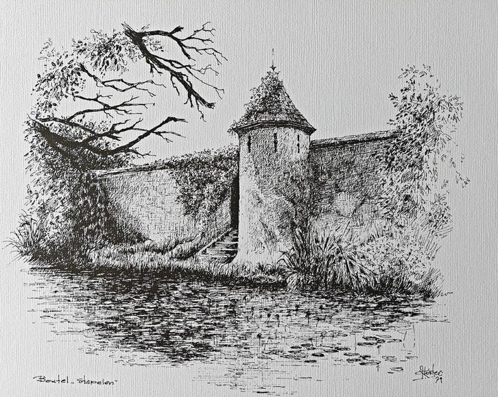 Boxtel ... Kasteel Stapelen .... Kees Koster., Antiek en Kunst, Kunst | Tekeningen en Foto's, Ophalen of Verzenden