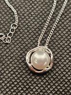 Antiek stijl 925 zilveren ketting met zoetwaterparel., Info@SlatsAntiek.nl, Vof Slats Antiek, Ophalen of Verzenden, Zilver