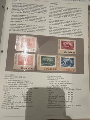 Canada Postzegels Souvenir Collectie 1982 beschikbaar voor biedingen