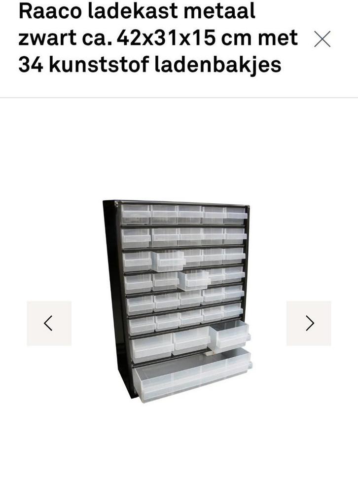Raaco ladekast metaal zwart met 34 kunststof laden, Huis en Inrichting, Kasten | Lockerkasten, Gebruikt, Ophalen of Verzenden