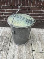 Oude zinken vuilnisbak met deksel – brocante/industrieel, Antiek en Kunst, Ophalen