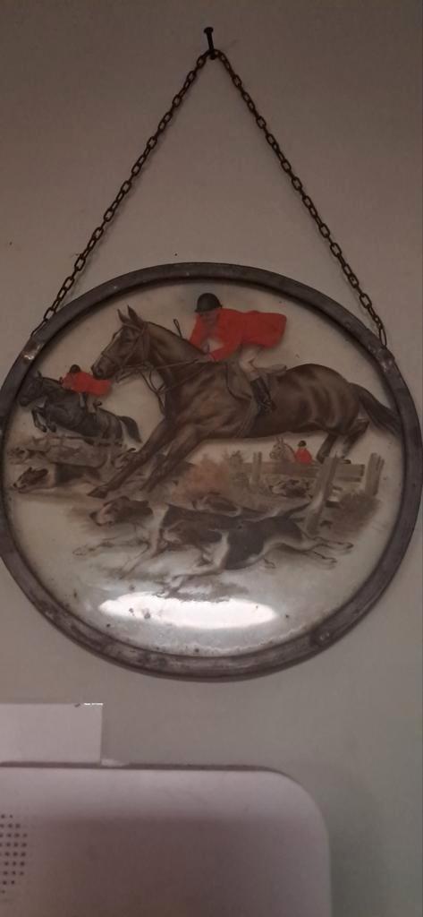 Antiek Glas in Lood Jachttafereel, Antiek en Kunst, Kunst | Overige Kunst, Ophalen of Verzenden