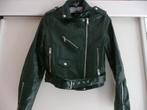 Bershka biker jasje lak faux nep leer  groen mt XS 34, Groen, Maat 34 (XS) of kleiner, Ophalen of Verzenden, Zo goed als nieuw