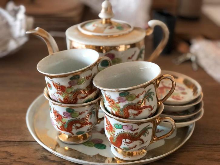 Chinese Theeset, Draken & Feniksen, Antiek en Kunst, Antiek | Servies compleet, Ophalen