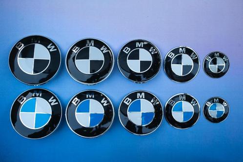 BMW logo’s emblemen naafdoppen stuurlogo's zwart en blauw, Auto diversen, Tuning en Styling, Ophalen of Verzenden