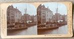 STEREOFOTO Boten aan de Kade AMSTERDAM 1897, Gebruikt, Verzenden, Foto, Gebouw