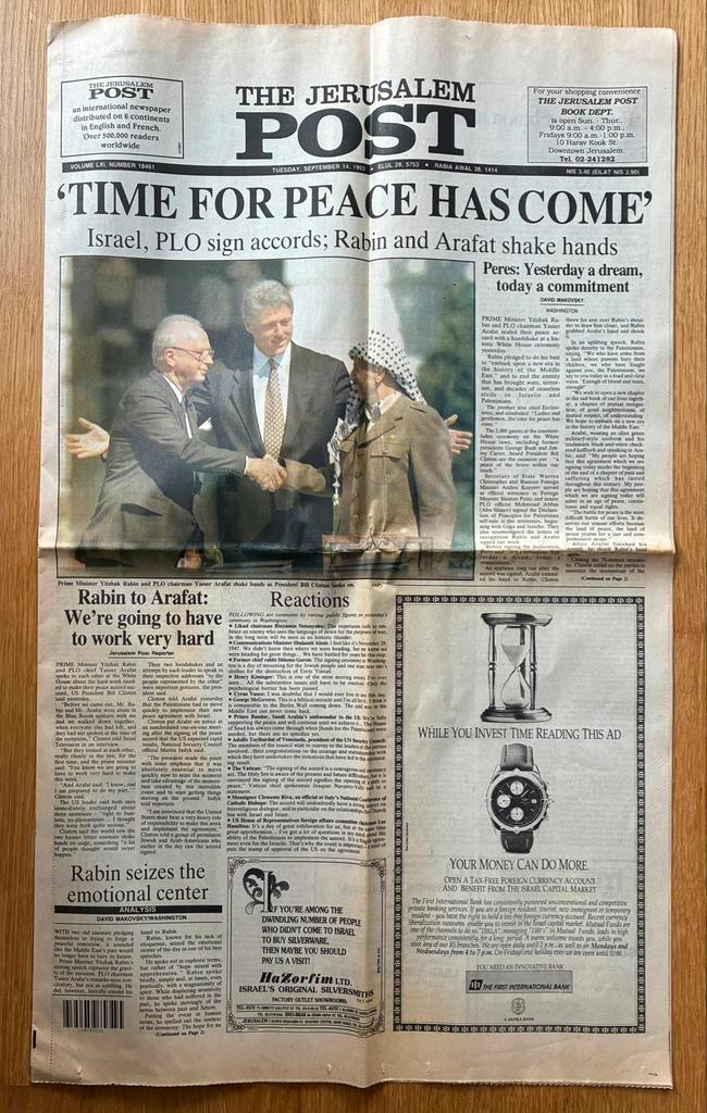 Jerusalem Post - Historische krant 14 september 1993, Boeken, Tijdschriften en Kranten, Gelezen, Krant, Ophalen of Verzenden