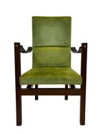Vintage Fauteuil Massief Wenge Design Jaren 60 leer design, Gebruikt, Hout, 50 tot 75 cm, Vintage