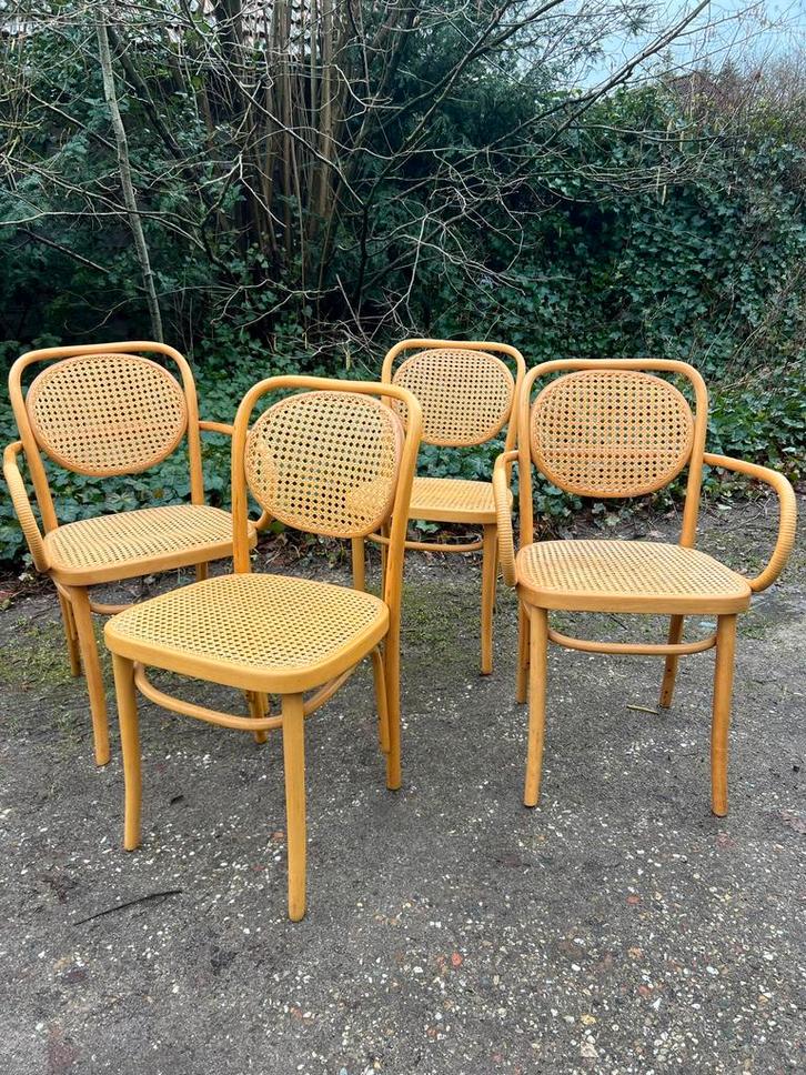 4 eetkamerstoelen (vintage/RAMDAMSKO/thonet stijl), Huis en Inrichting, Stoelen, Gebruikt, Vier, Hout, Riet of Rotan, Overige kleuren